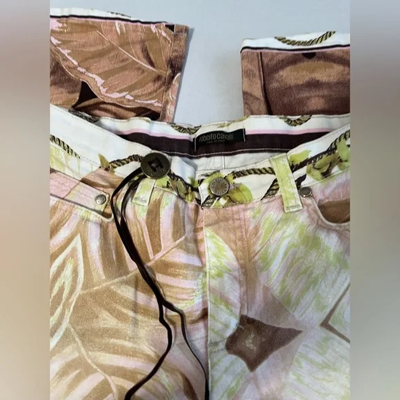 Vintage Robert Cavalli Pants Tropical Palm Leaf Print Sz Medium Italy - Picture 3 of 12